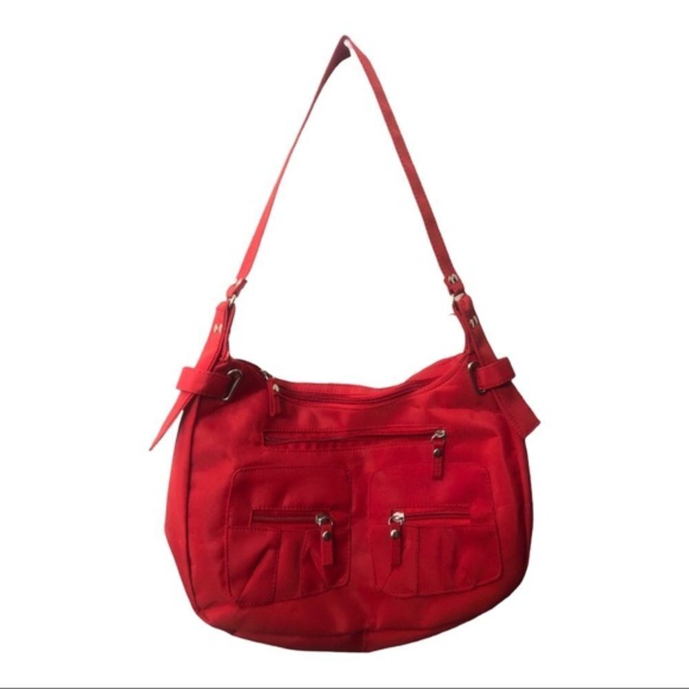 Red Handbag with Multiple Pockets